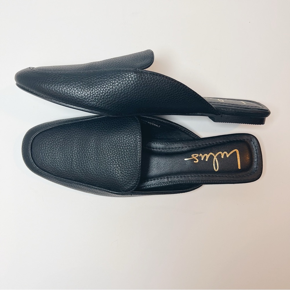 Lulus Black Square-Toe Loafer Slides- black - size 6